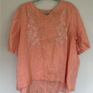 Linen Peach Embroidered Women's Top